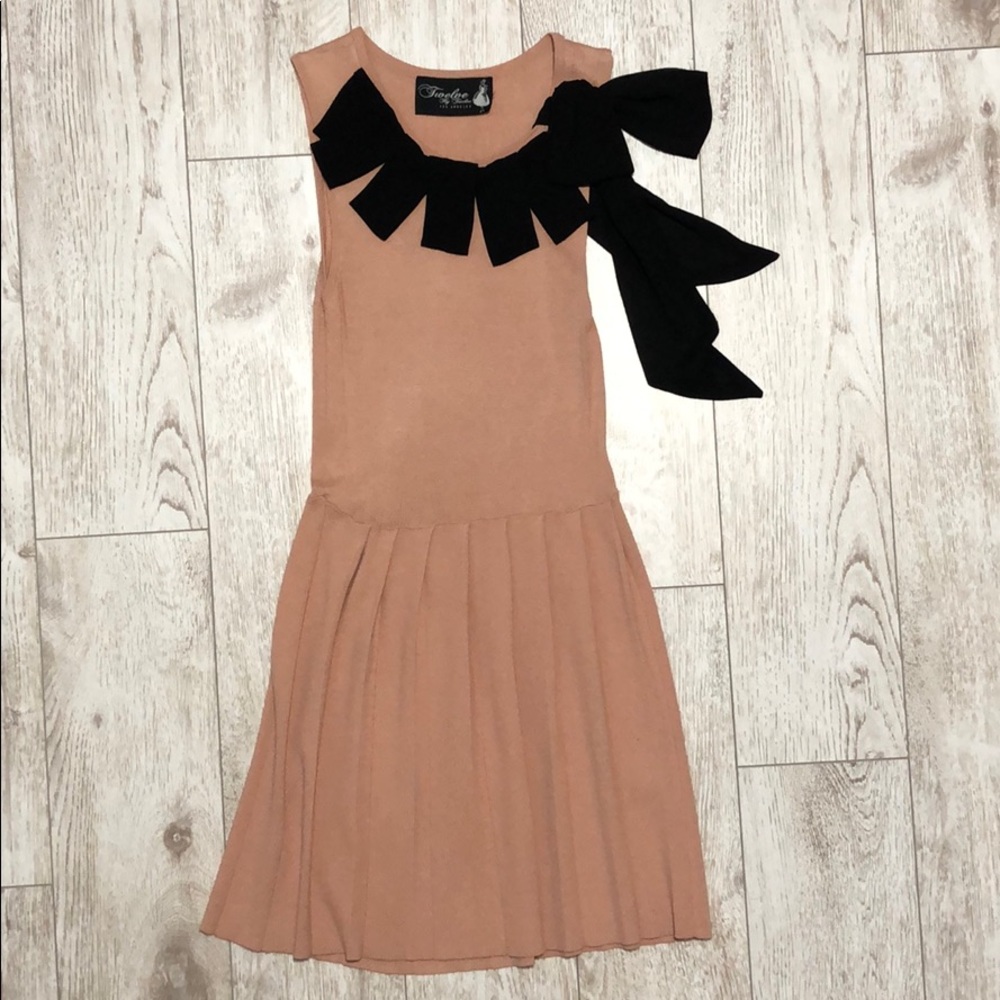 Twelve By Twelve knitted nude dress ribbons bow S